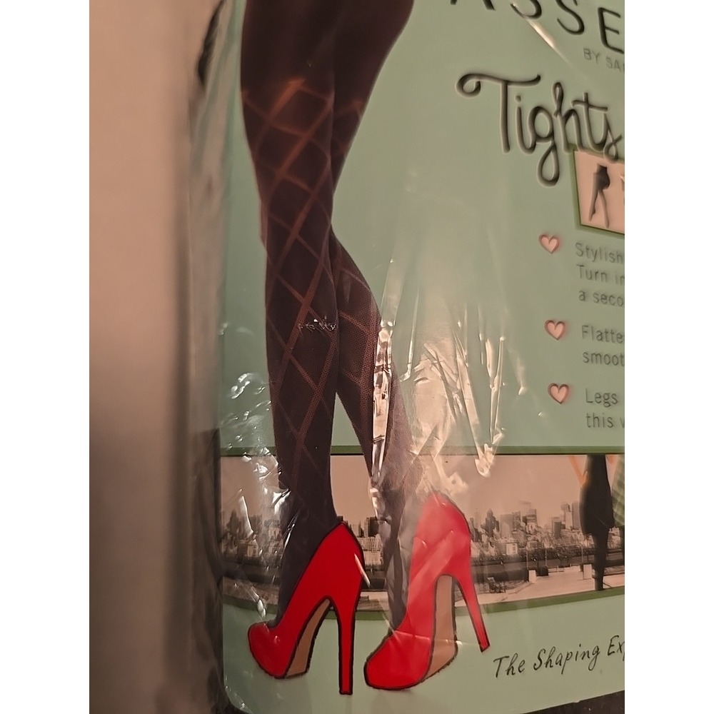 2 Pair Of Spanx Assets Shaping Tights Black Textured Wishbone/Diamond Size 4 NWT - Picture 8 of 9